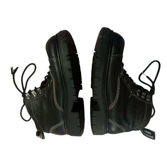 Women 9M London Underground Black Leather Lace-Up Combat Boots Punk Goth - Picture 7 of 11